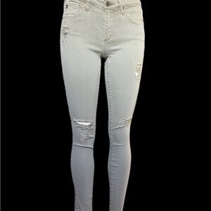 Pale green DESIGNER ripped skinny jeans
